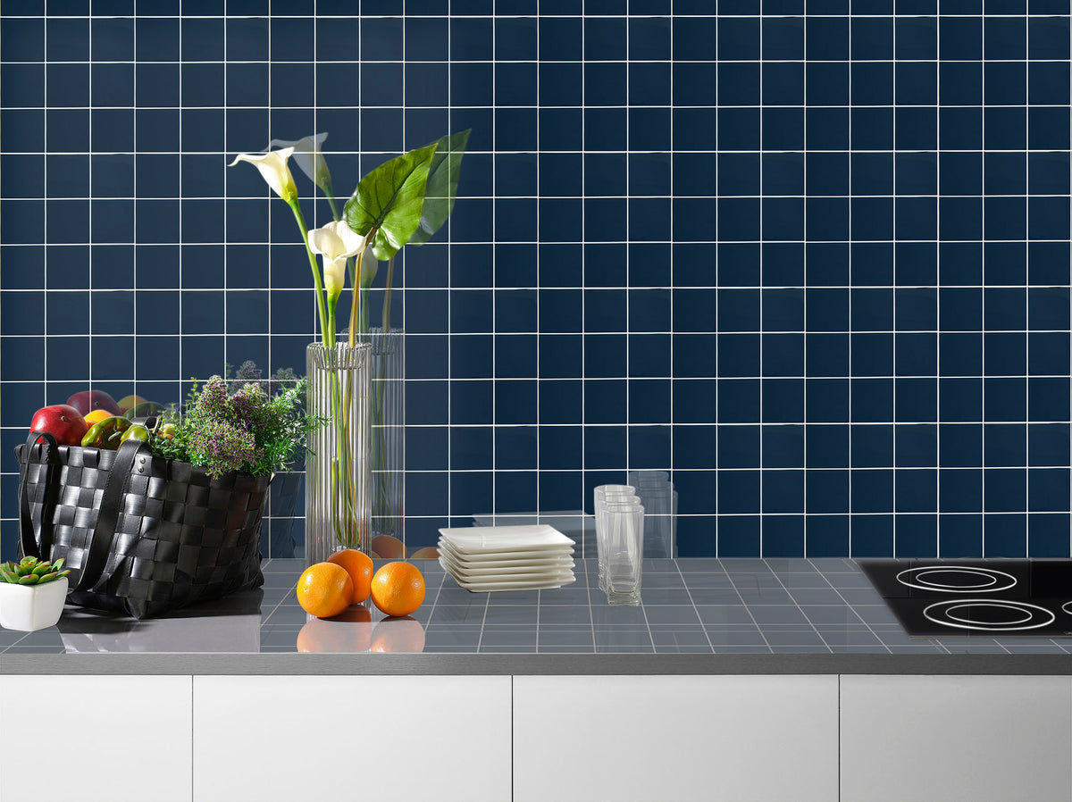Peel and Stick Glass Tile, Square Mosaic Wall Tiles with Frame, Stick on Glass Backsplash (5 Sheets, 12"x12")
