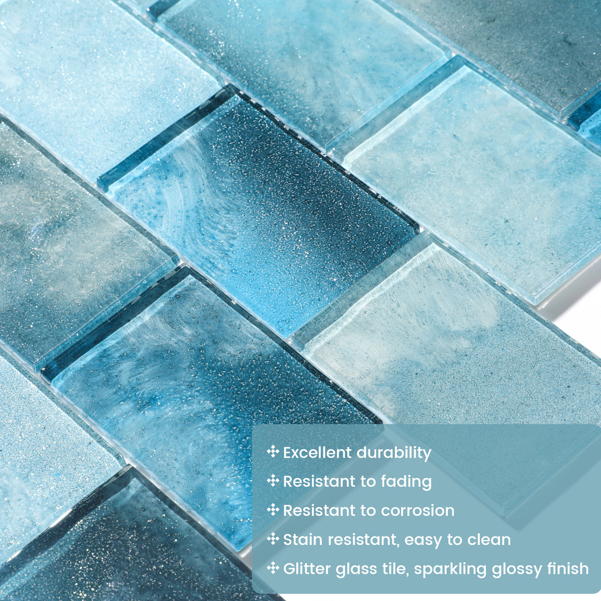 Glass Mosaic Tiles Backsplash, 5-Sheet Subway Backsplash Glass Tiles for Kitchen Bathroom Swimming Pool Shower Wall (4.71 SQ.FT)