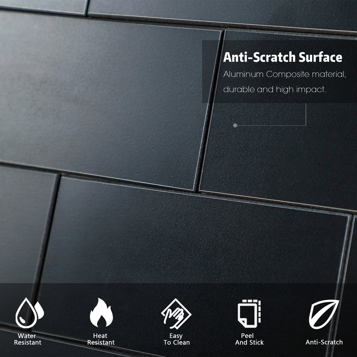 Black Subway Tiles Peel and Stick Backsplash, Alumium Composite Peel and Stick Wall Tiles  for Kitchen Bathroom fireplace (6 sheets)
