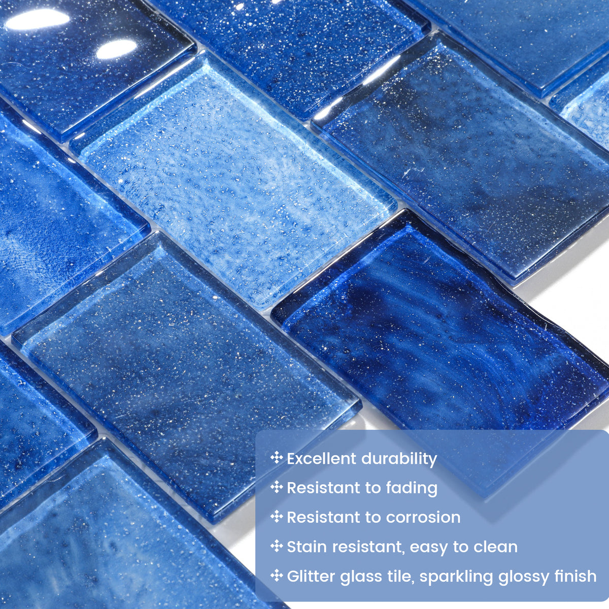 Glass Mosaic Tiles Backsplash, 5-Sheet Subway Backsplash Glass Tiles for Kitchen Bathroom Swimming Pool Shower Wall (4.71 SQ.FT)
