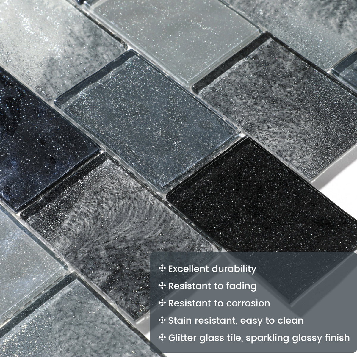 Glass Mosaic Tiles Backsplash, 5-Sheet Subway Backsplash Glass Tiles for Kitchen Bathroom Swimming Pool Shower Wall (4.71 SQ.FT)
