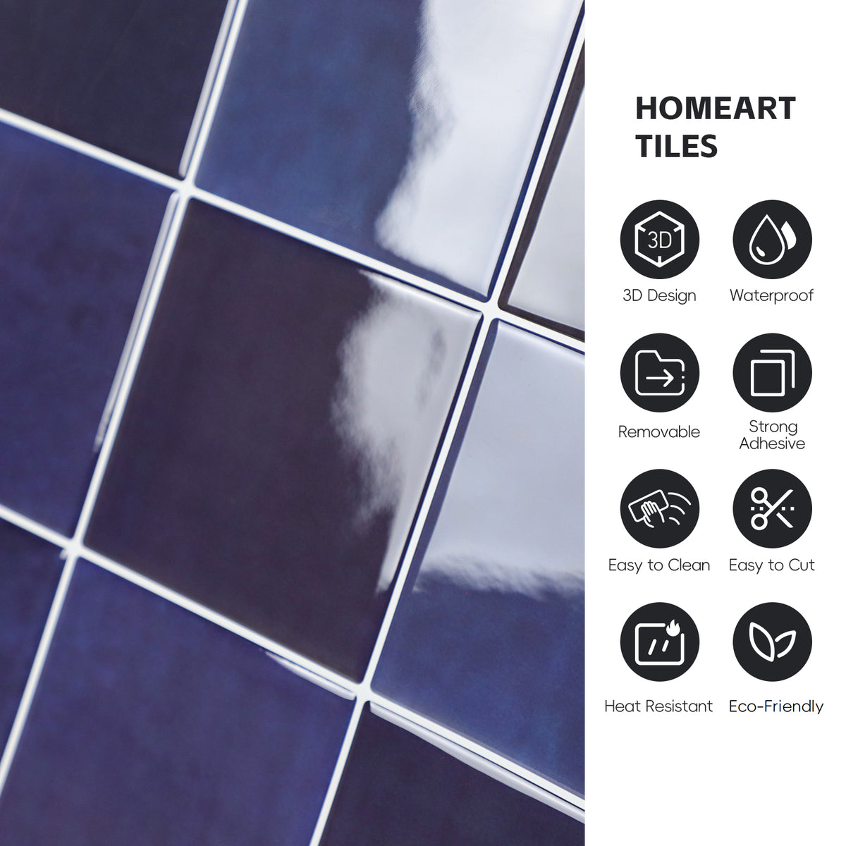 10 Sheets Peel and Stick Backsplash Square Tile, 12" x 12" Self Adhesive Faux Handmade Peel and Stick Wall Tiles for Kitchen Bathroom