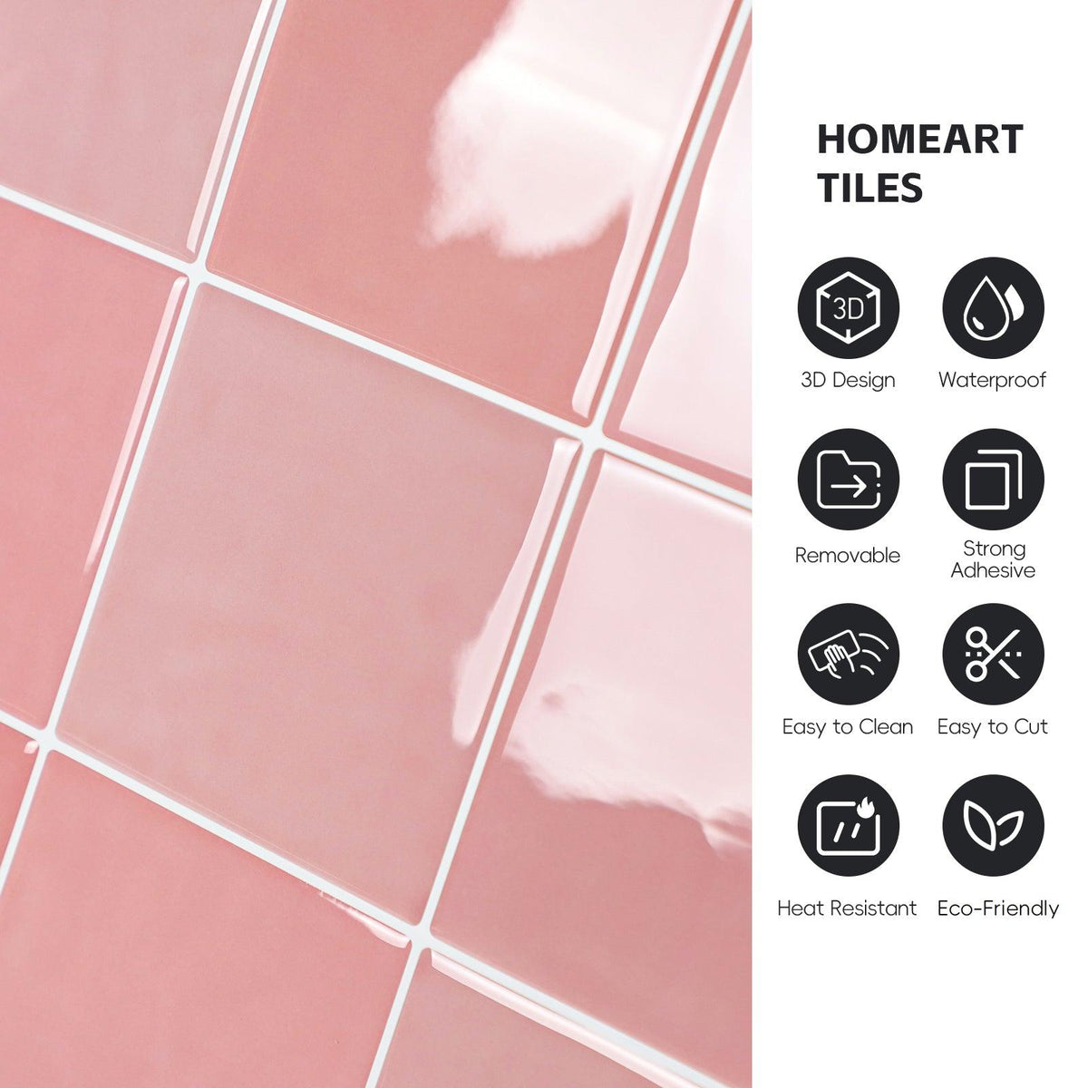 3D Stick on Backsplash Peel and Stick Square Tile - HOMEART