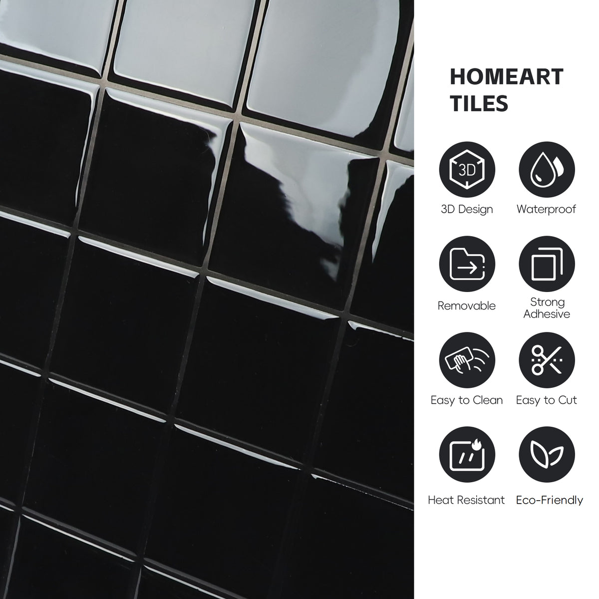 10 Sheets Peel and Stick Backsplash, 3D Adhesive Square Tiles Stick on Backsplash Peel and Stick Wall Tiles Sticker for Kitchen Bathroom
