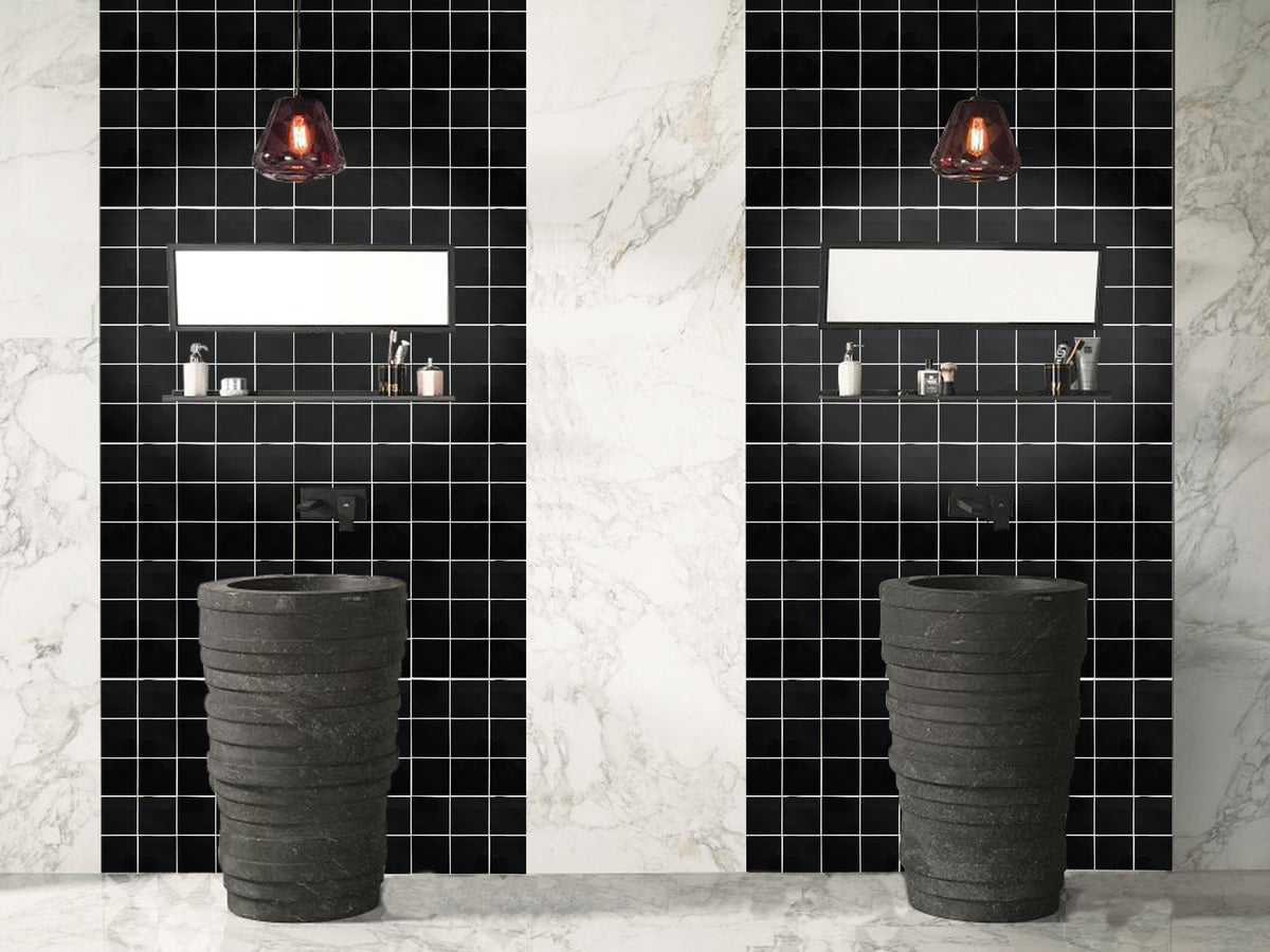 Peel and Stick Glass Tile, Square Mosaic Wall Tiles with Frame, Stick on Glass Backsplash (5 Sheets, 12"x12")