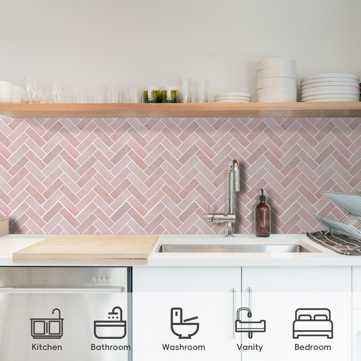 10-Sheet Herringbone Peel and Stick Backsplash, Self Adhesive 3D Stick on Wall Tiles for Kitchen Bathroom（12"x12"）