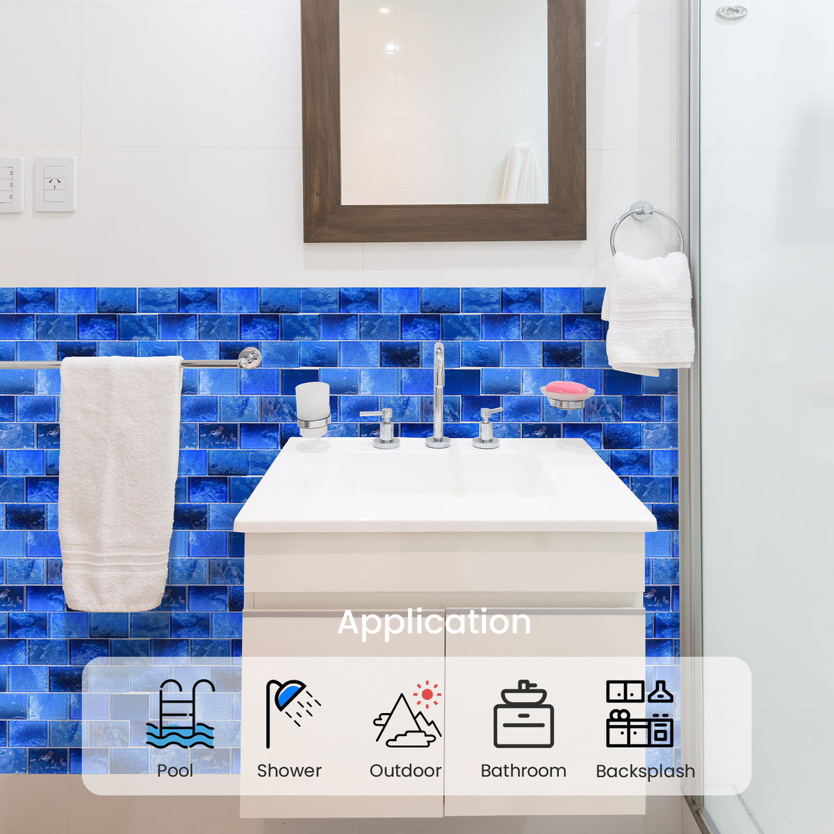 Glass Mosaic Tiles Backsplash, 5-Sheet Subway Backsplash Glass Tiles for Kitchen Bathroom Swimming Pool Shower Wall (4.71 SQ.FT)