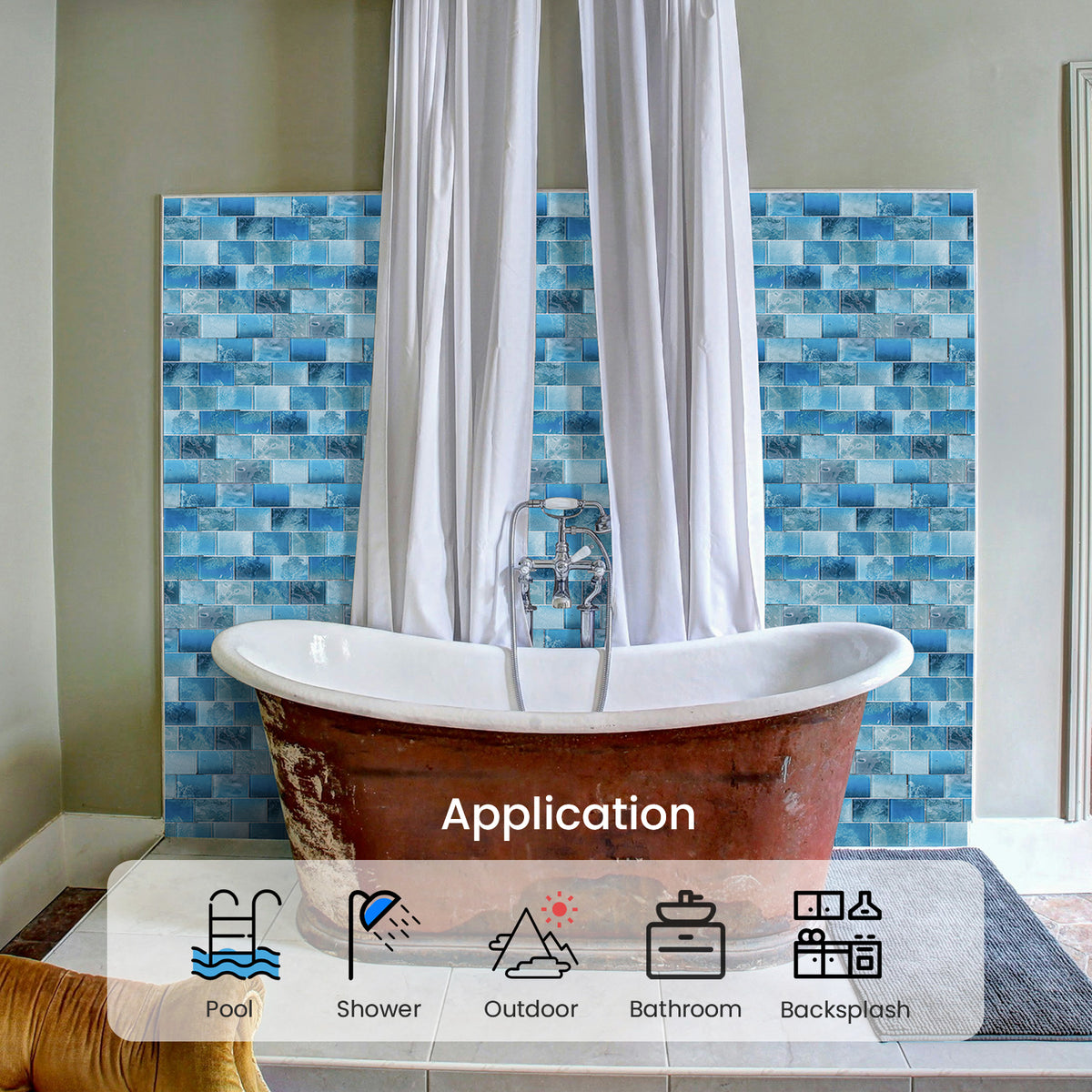 Glass Mosaic Tiles Backsplash, 5-Sheet Subway Backsplash Glass Tiles for Kitchen Bathroom Swimming Pool Shower Wall (4.71 SQ.FT)
