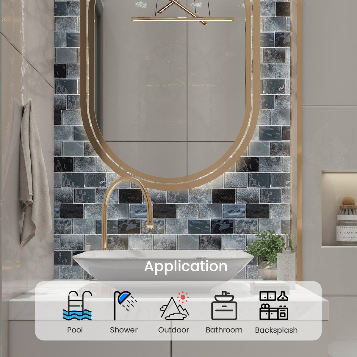 Glass Mosaic Tiles Backsplash, 5-Sheet Subway Backsplash Glass Tiles for Kitchen Bathroom Swimming Pool Shower Wall (4.71 SQ.FT)