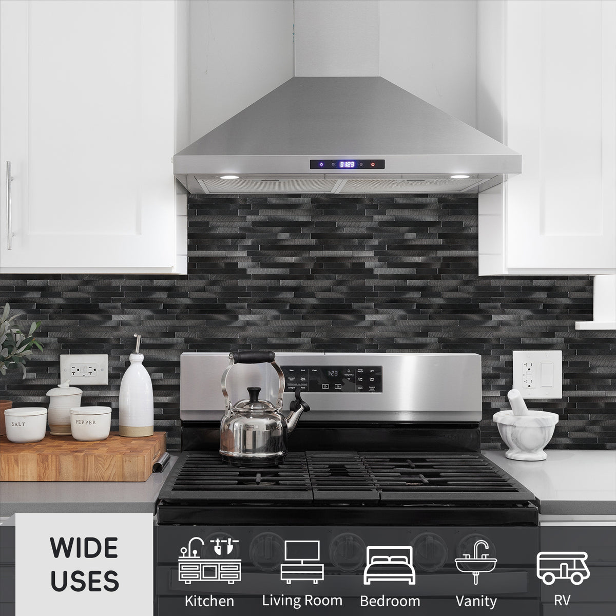 6 Sheets Peel and Stick Backsplash Linear Tile for Kitchen, Self Adhesive Brushed Aluminum Stick on Wall Tiles for Bathroom Fireplace