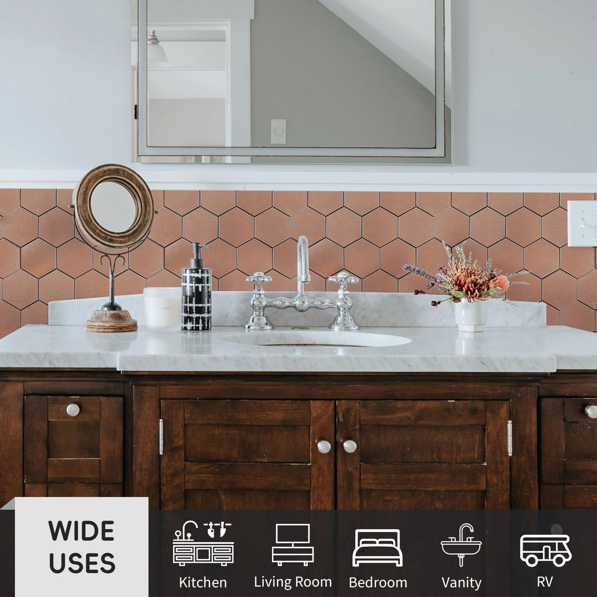 6-Sheet Peel and Stick Backsplash Hexagon Tile, Honeycomb Mosaic Wall Tile Stick on Backsplash for Kitchen Bathroom Fireplace