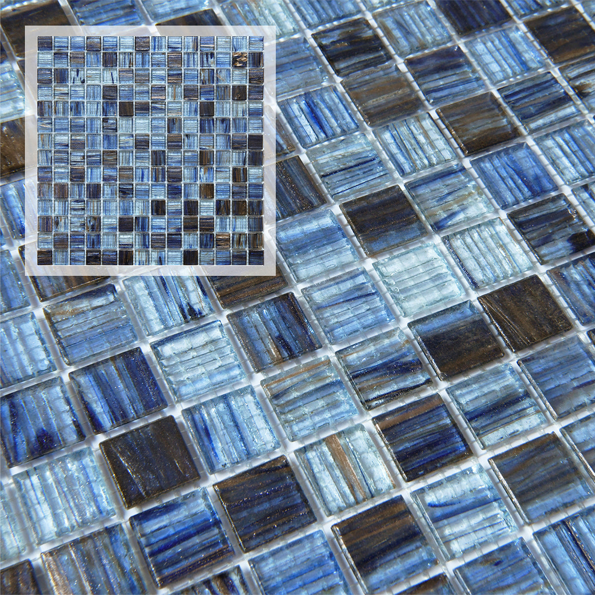 Mesh-Mounted Glass Mosaic Tile Backsplash, 12” x 12” Blue Glass Backsplash Wall Tile for Kitchen Bathroom Swimming Pool (8 Sheets, 8 sq.ft)