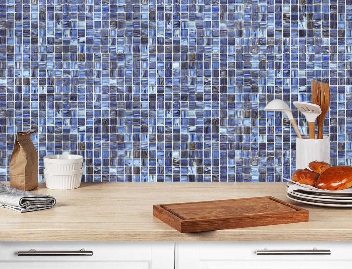 Peel and Stick Glass Tile, 12" x 12" Mosaic Square Glass Backsplash Tile for Kitchen Bathroom Wall (8-Sheet, 8 SQ.FT)