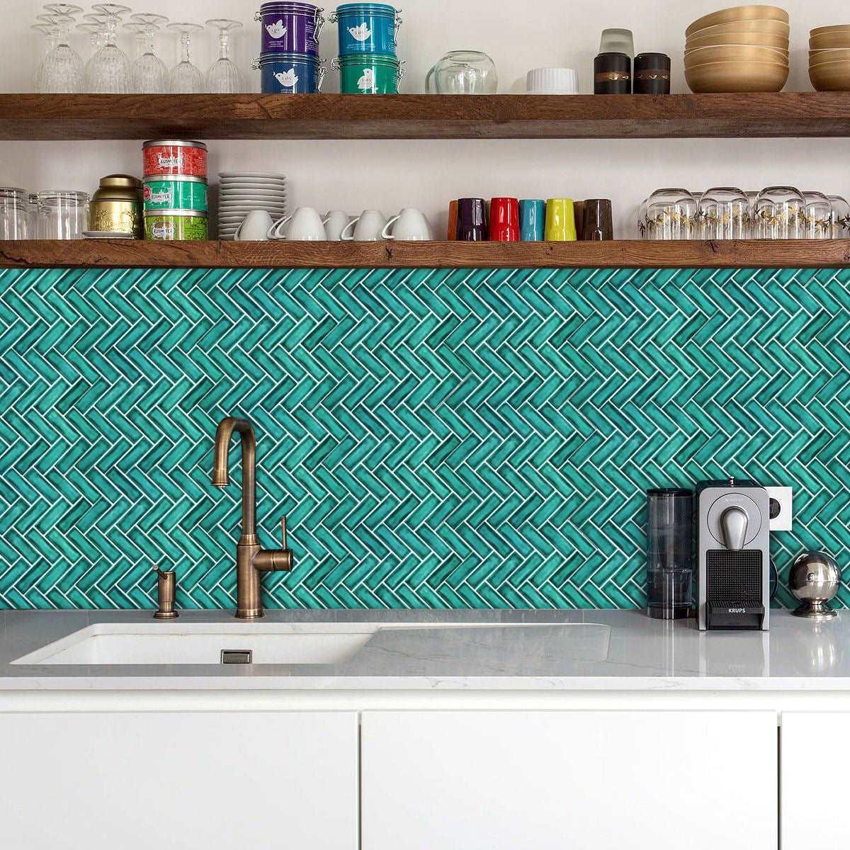 11.8" x 9.9" Peel and Stick Backsplash Herringbone Tile (Set of 10)