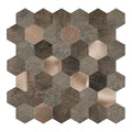 Hexagon Peel and Stick Backsplash, Self Adhesive Honeycomb Copper Taupe Stone Look PVC Mixed Brushed Metal Stick on Mosaic Wall Tiles for Kitchen Bathroom (6 Sheets, 11.3