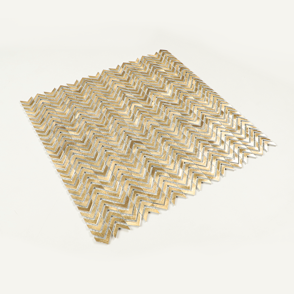 Gravity Aluminium Arrow Metal Tile, Mesh Mounted Brushed Metal 3D Mosaic Wall Tiles for Kitchen Bathroom Accent Wall