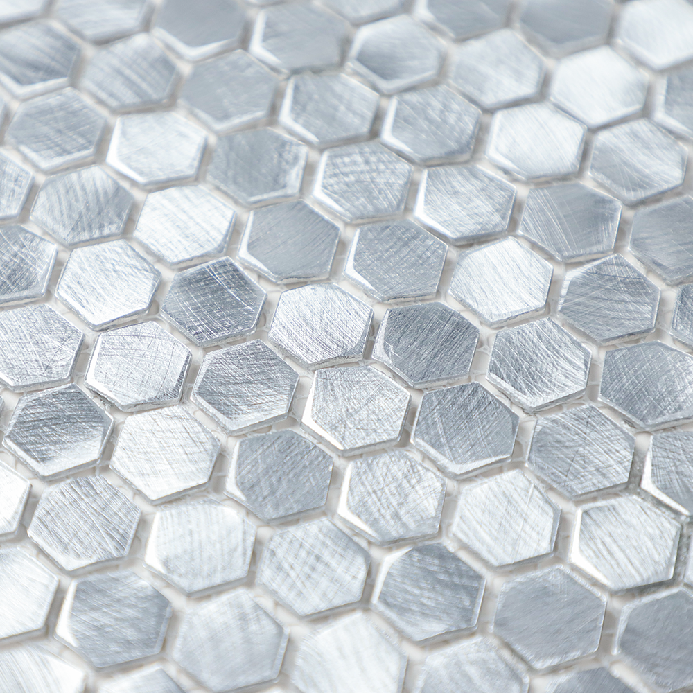 Gravity Aluminium 3D Hexagon Mosaic Wall Tiles, Mesh Mounted Metal Elements Backsplash for Kitchen Bathroom Accent Wall