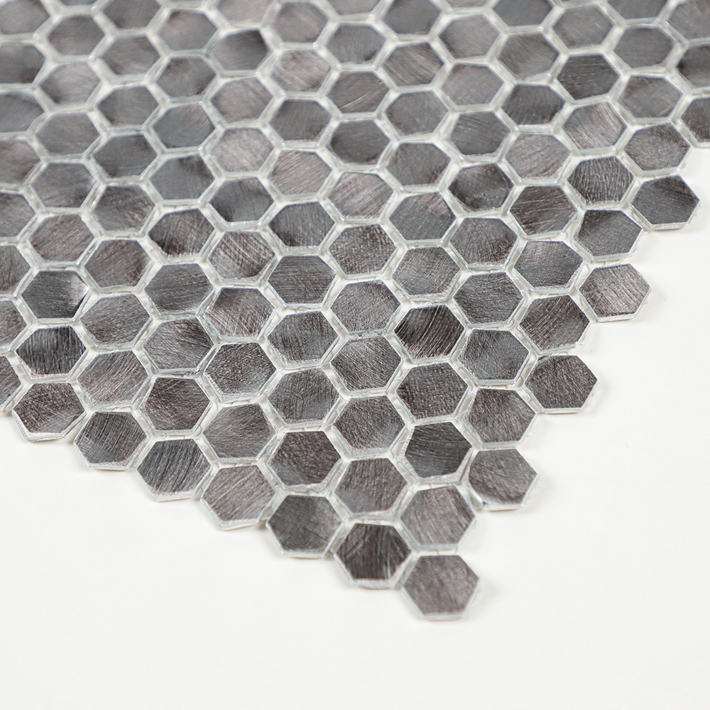 Gravity Aluminium 3D Hexagon Mosaic Wall Tiles, Mesh Mounted Metal Elements Backsplash for Kitchen Bathroom Accent Wall