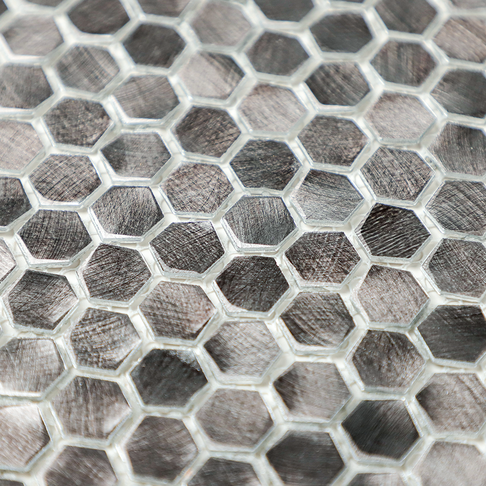 Gravity Aluminium 3D Hexagon Mosaic Wall Tiles, Mesh Mounted Metal Elements Backsplash for Kitchen Bathroom Accent Wall