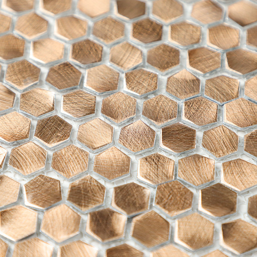 Gravity Aluminium 3D Hexagon Mosaic Wall Tiles, Mesh Mounted Solid Metal Backsplash