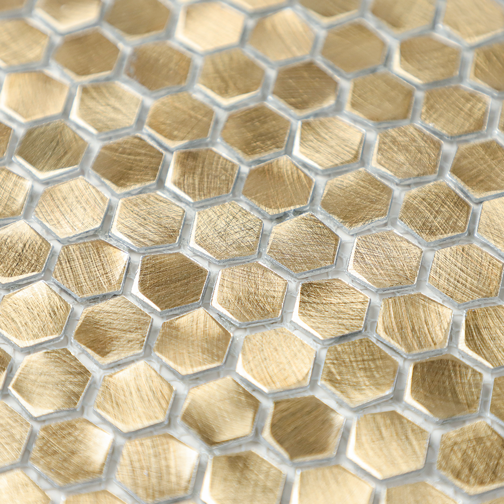 Gravity Aluminium 3D Hexagon Mosaic Wall Tiles, Mesh Mounted Metal Elements Backsplash for Kitchen Bathroom Accent Wall