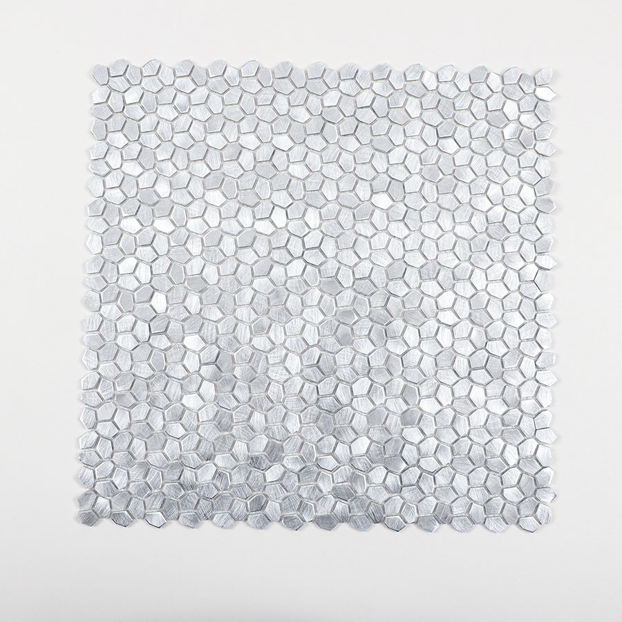 Gravity Aluminium Irregular Hexagon Tile, Brushed Metal Mesh Mounted 3D Mosaic Wall Tiles for Kitchen Bathroom Accent Wall Backsplash