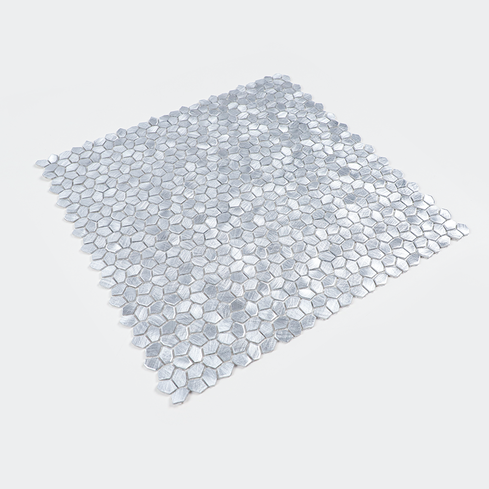 Gravity Aluminium Irregular Hexagon Tile, Brushed Metal Mesh Mounted 3D Mosaic Wall Tiles for Kitchen Bathroom Accent Wall Backsplash