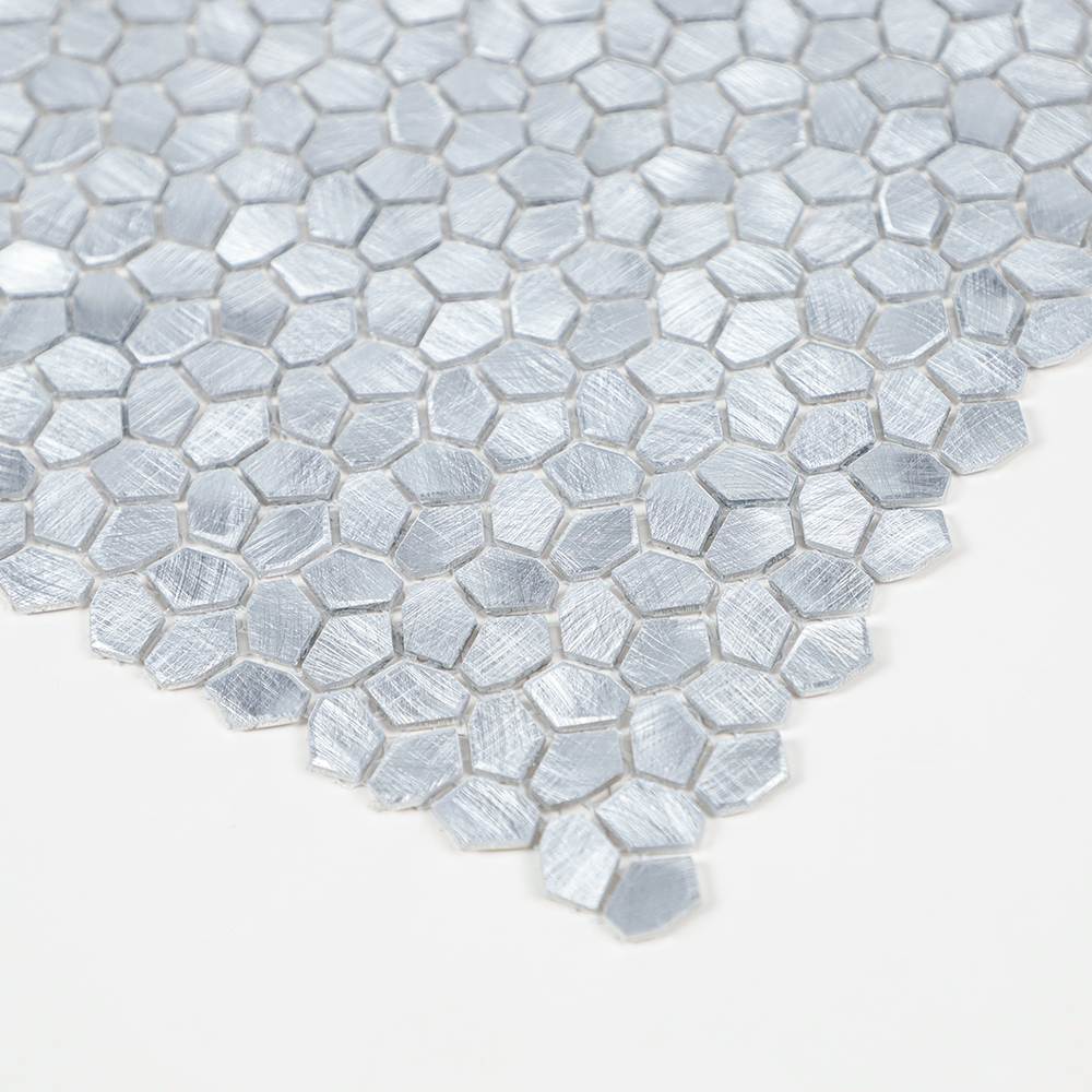 Gravity Aluminium Irregular Hexagon Tile, Brushed Metal Mesh Mounted 3D Mosaic Wall Tiles for Kitchen Bathroom Accent Wall Backsplash
