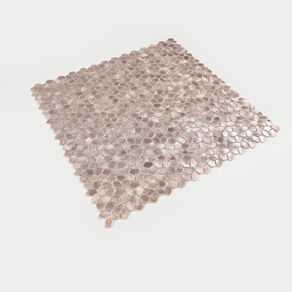Gravity Aluminium Irregular Hexagon Tile, Brushed Metal Mesh Mounted 3D Mosaic Wall Tiles for Kitchen Bathroom Accent Wall Backsplash