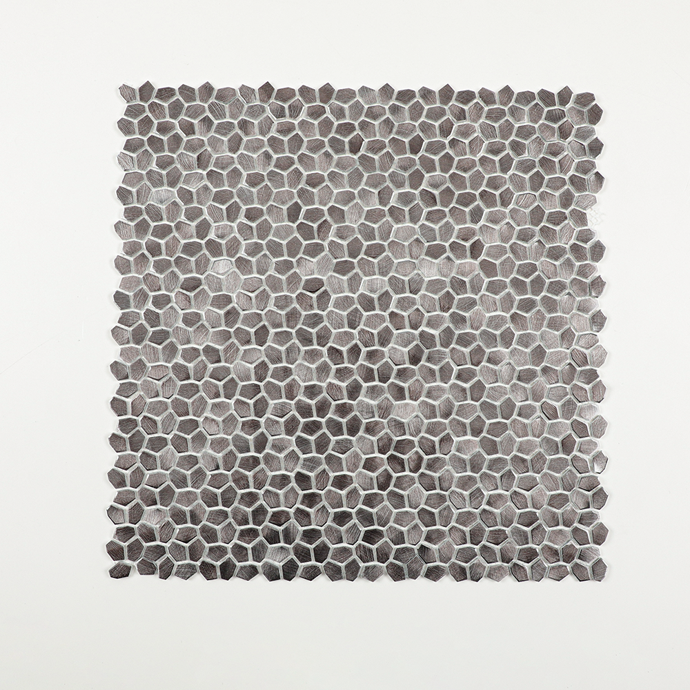 Gravity Aluminium Irregular Hexagon Tile, Brushed Metal Mesh Mounted 3D Mosaic Wall Tiles for Kitchen Bathroom Accent Wall Backsplash