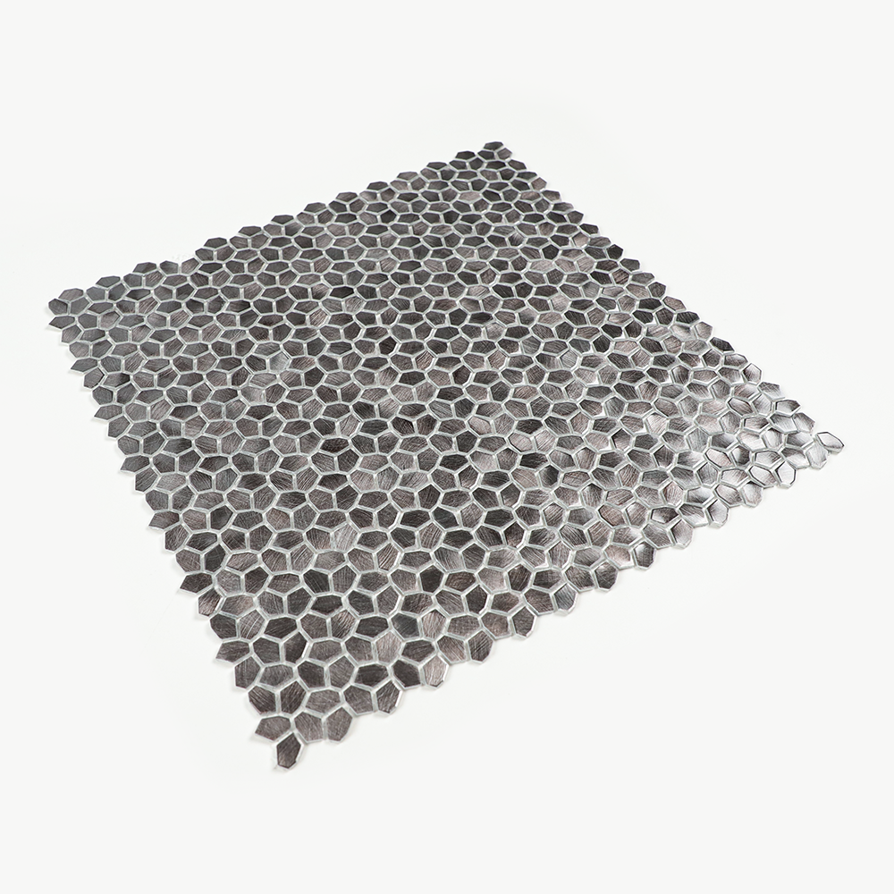 Gravity Aluminium Irregular Hexagon Tile, Brushed Metal Mesh Mounted 3D Mosaic Wall Tiles for Kitchen Bathroom Accent Wall Backsplash