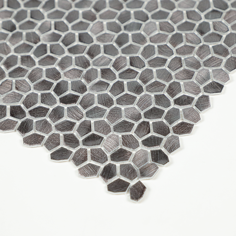 Gravity Aluminium Irregular Hexagon Tile, Brushed Metal Mesh Mounted 3D Mosaic Wall Tiles for Kitchen Bathroom Accent Wall Backsplash