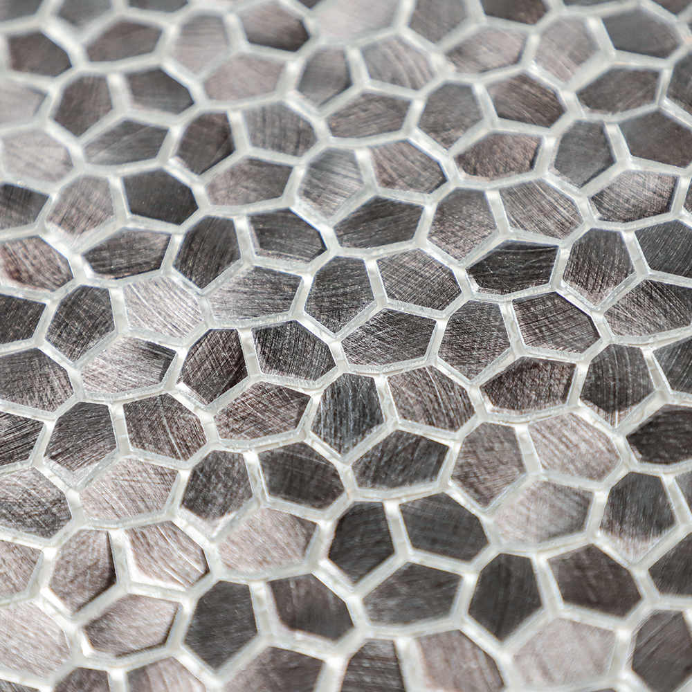 Gravity Aluminium Irregular Hexagon Tile, Brushed Metal Mesh Mounted 3D Mosaic Wall Tiles for Kitchen Bathroom Accent Wall Backsplash