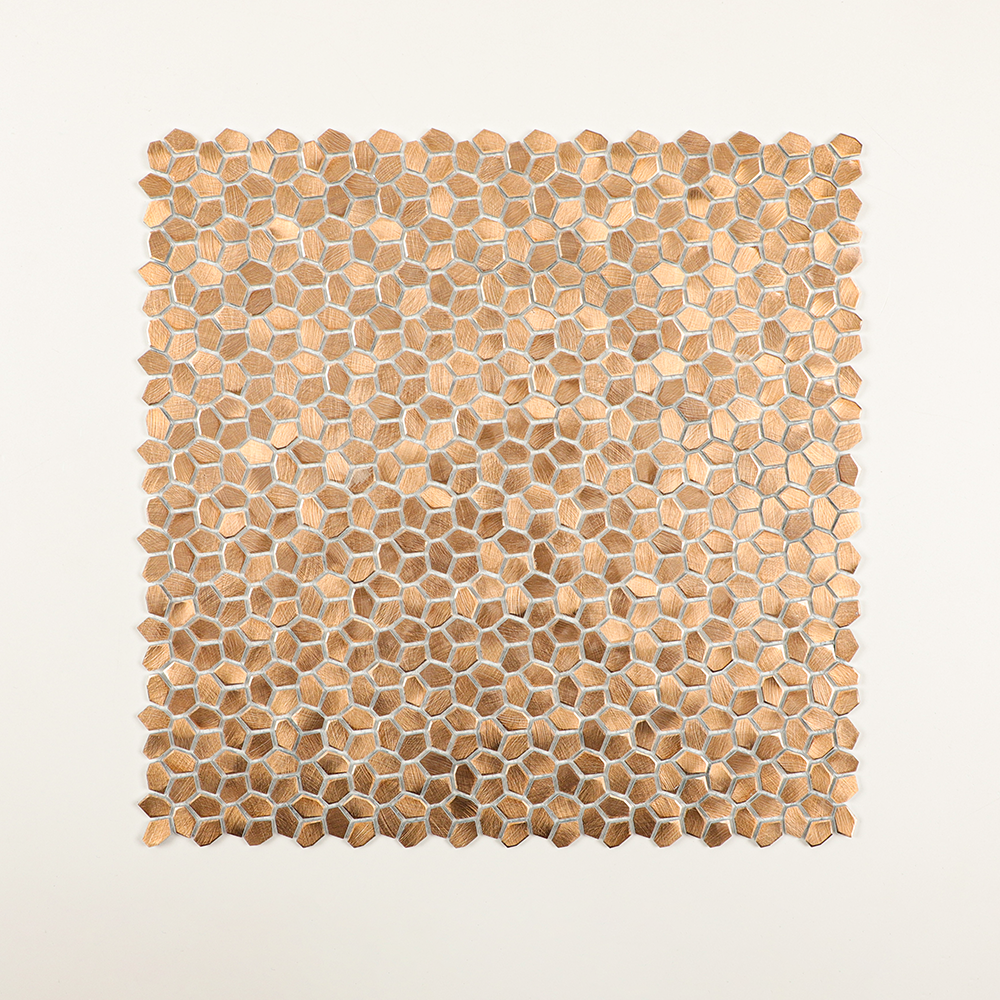 Gravity Aluminium Irregular Hexagon Tile, Brushed Metal Mesh Mounted 3D Mosaic Wall Tiles for Kitchen Bathroom Accent Wall Backsplash