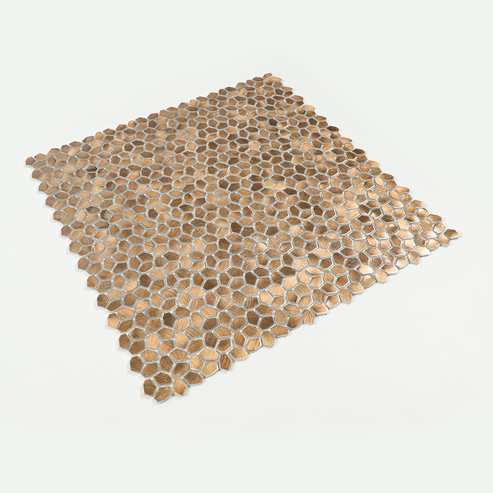Gravity Aluminium Irregular Hexagon Tile, Brushed Metal Mesh Mounted 3D Mosaic Wall Tiles for Kitchen Bathroom Accent Wall Backsplash
