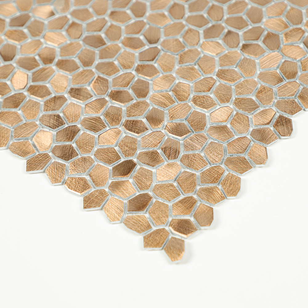 Gravity Aluminium Irregular Hexagon Tile, Brushed Metal Mesh Mounted 3D Mosaic Wall Tiles for Kitchen Bathroom Accent Wall Backsplash