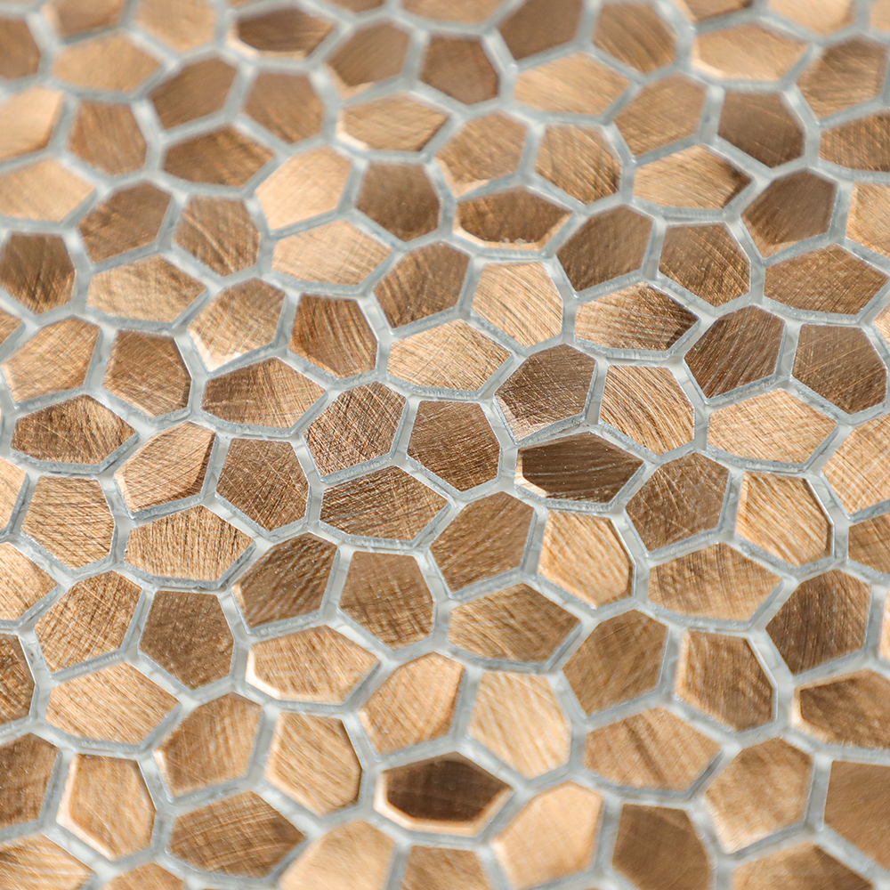 Gravity Aluminium Irregular Hexagon Tile, Brushed Metal Mesh Mounted 3D Mosaic Wall Tiles for Kitchen Bathroom Accent Wall Backsplash