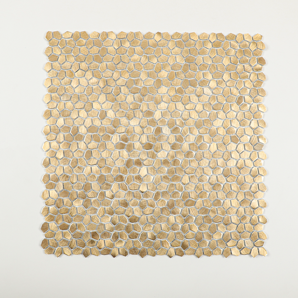 Gravity Aluminium Irregular Hexagon Tile, Brushed Metal Mesh Mounted 3D Mosaic Wall Tiles for Kitchen Bathroom Accent Wall Backsplash
