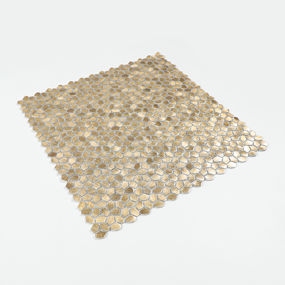 Gravity Aluminium Irregular Hexagon Tile, Brushed Metal Mesh Mounted 3D Mosaic Wall Tiles for Kitchen Bathroom Accent Wall Backsplash