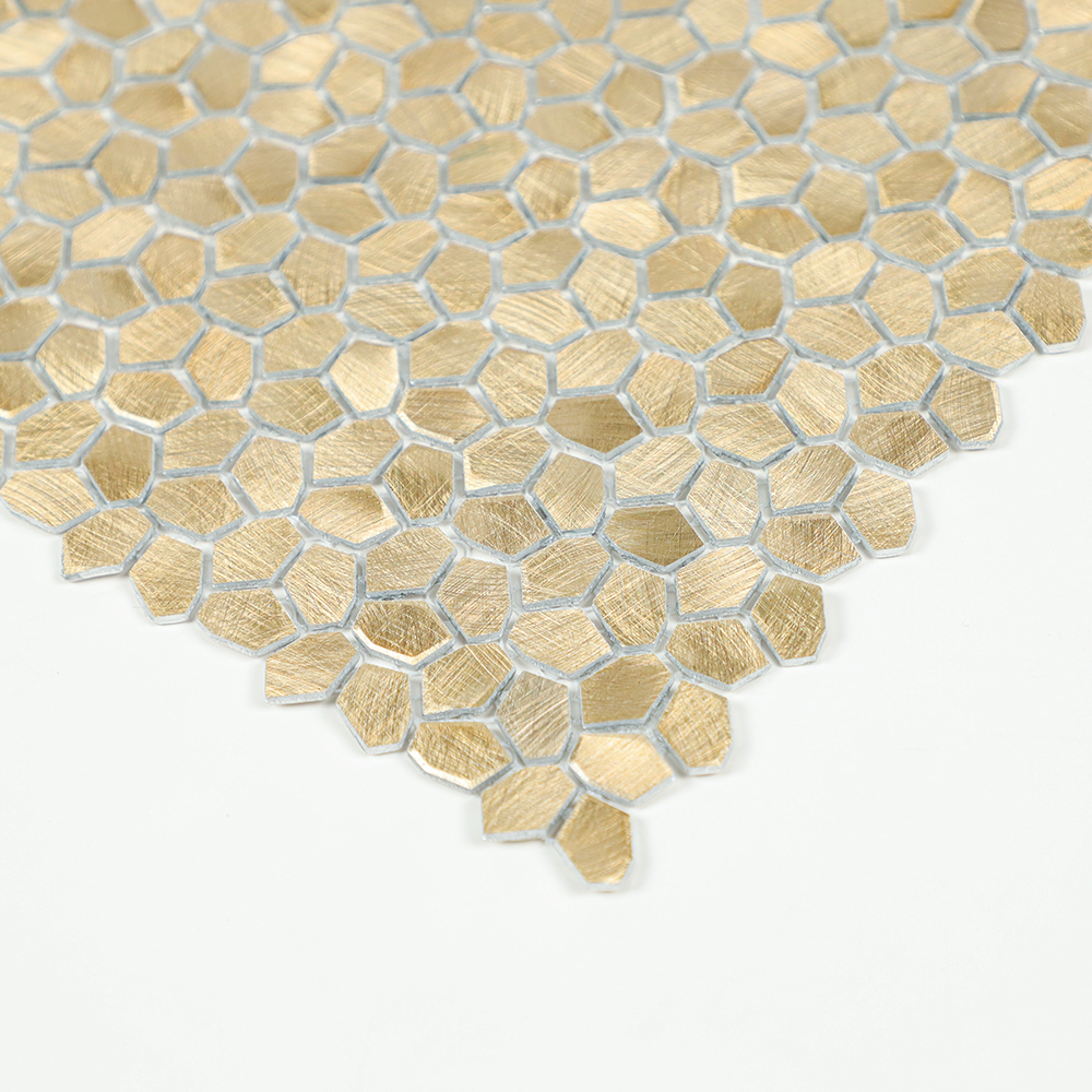 Gravity Aluminium Irregular Hexagon Tile, Brushed Metal Mesh Mounted 3D Mosaic Wall Tiles for Kitchen Bathroom Accent Wall Backsplash