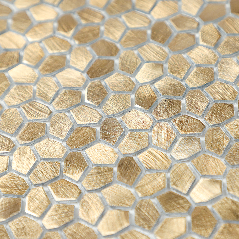 Gravity Aluminium Irregular Hexagon Tile, Brushed Metal Mesh Mounted 3D Mosaic Wall Tiles for Kitchen Bathroom Accent Wall Backsplash