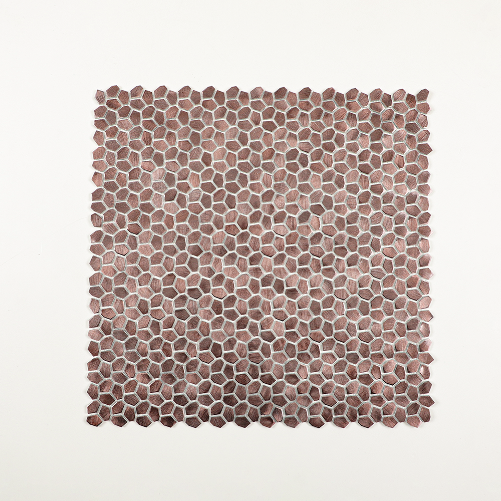 Gravity Aluminium Irregular Hexagon Tile, Brushed Metal Mesh Mounted 3D Mosaic Wall Tiles for Kitchen Bathroom Accent Wall Backsplash