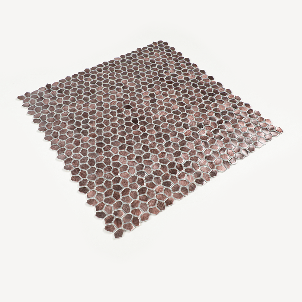 Gravity Aluminium Irregular Hexagon Tile, Brushed Metal Mesh Mounted 3D Mosaic Wall Tiles for Kitchen Bathroom Accent Wall Backsplash