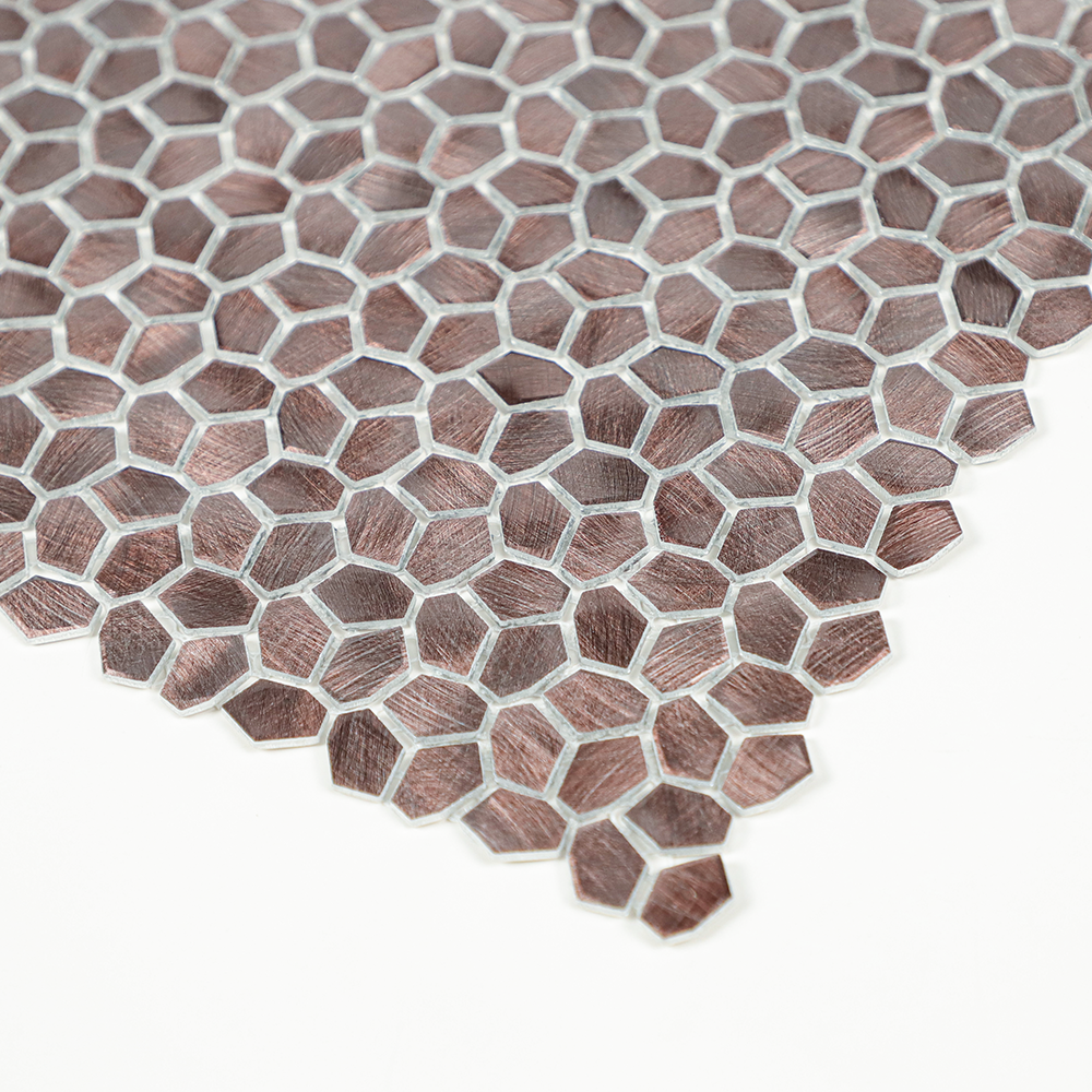 Gravity Aluminium Irregular Hexagon Tile, Brushed Metal Mesh Mounted 3D Mosaic Wall Tiles for Kitchen Bathroom Accent Wall Backsplash