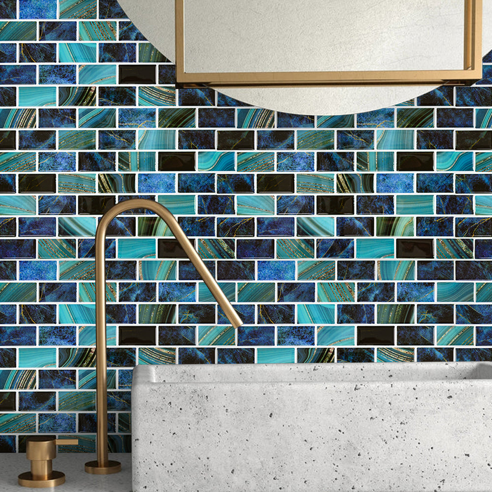 Subway Tiles Peel and Stick Backsplash, Self Adhesive Blue Backsplash Stick on Wall Tiles Sticker for Kitchen Bathroom (10 Sheets, 12"x12")