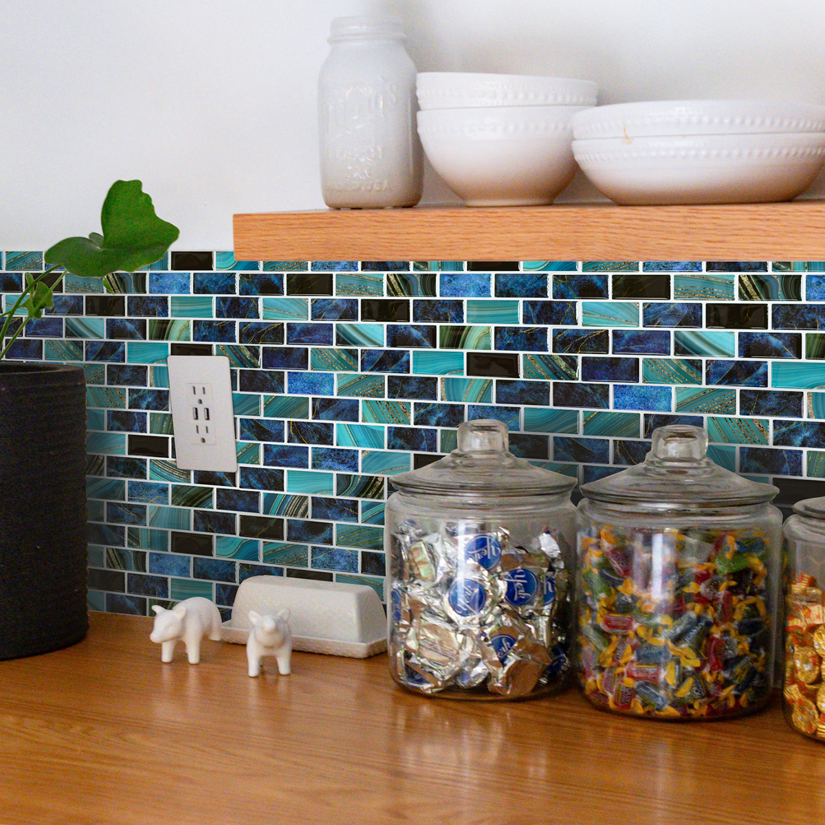 Subway Tiles Peel and Stick Backsplash, Self Adhesive Blue Backsplash Stick on Wall Tiles Sticker for Kitchen Bathroom (10 Sheets, 12"x12")