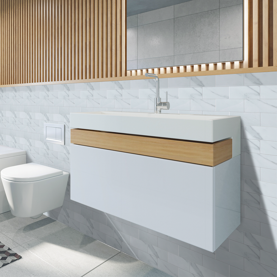 6-Sheet Peel and Stick Backsplash, Self Adhesive Faux Stone White Subway Tile, Glossy Carrara White Marble Look Backsplash Stick on Wall Tiles for Kitchen Bathroom Fireplace