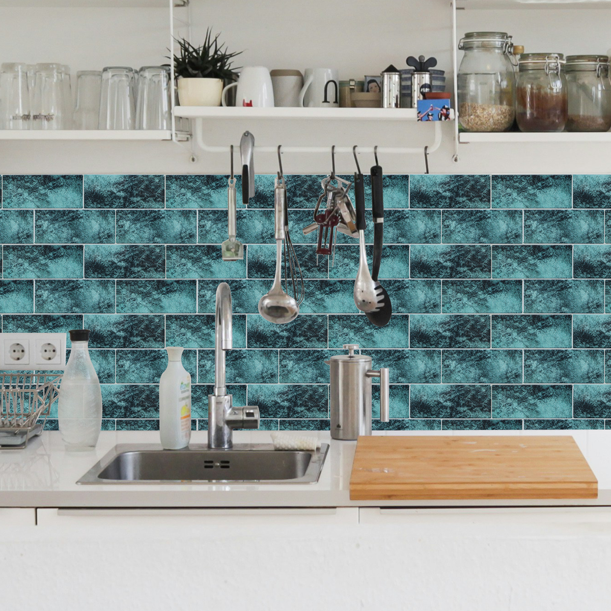 10 Sheets of 11.4" x 8.3" 3D Adhesive Peel and Stick Backsplash Tiles, Thicker Design Subway Peel and Stick Backsplah Wall Tile for Kitchen, Bathroom