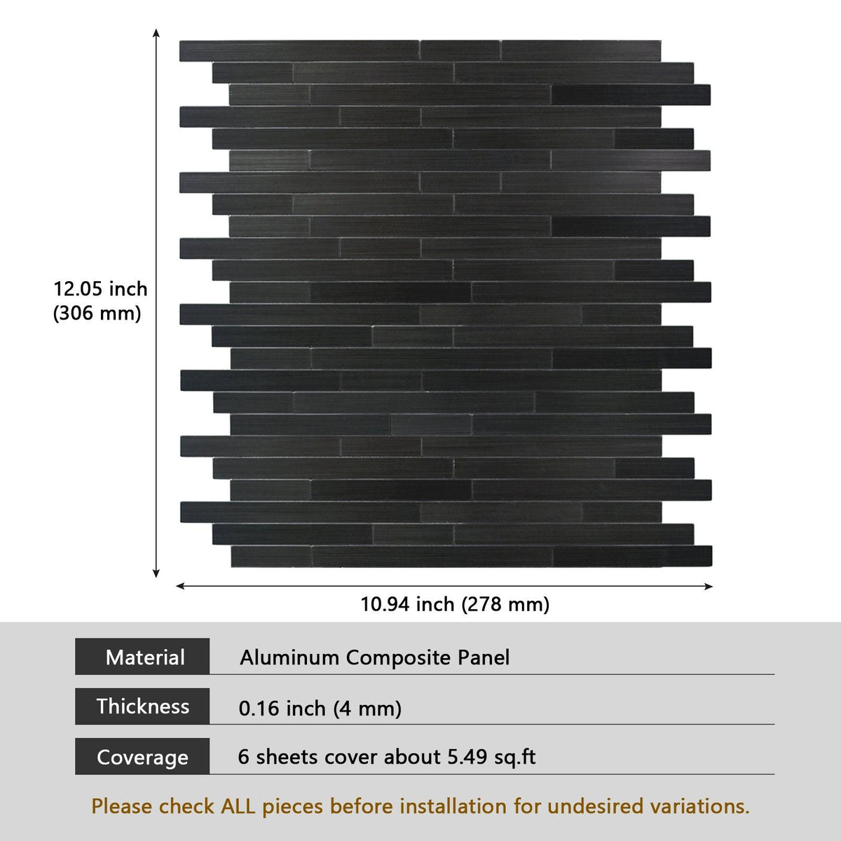 Peel and Stick Mini Subway Backsplash Aluminum Linear Tile - HOMEART