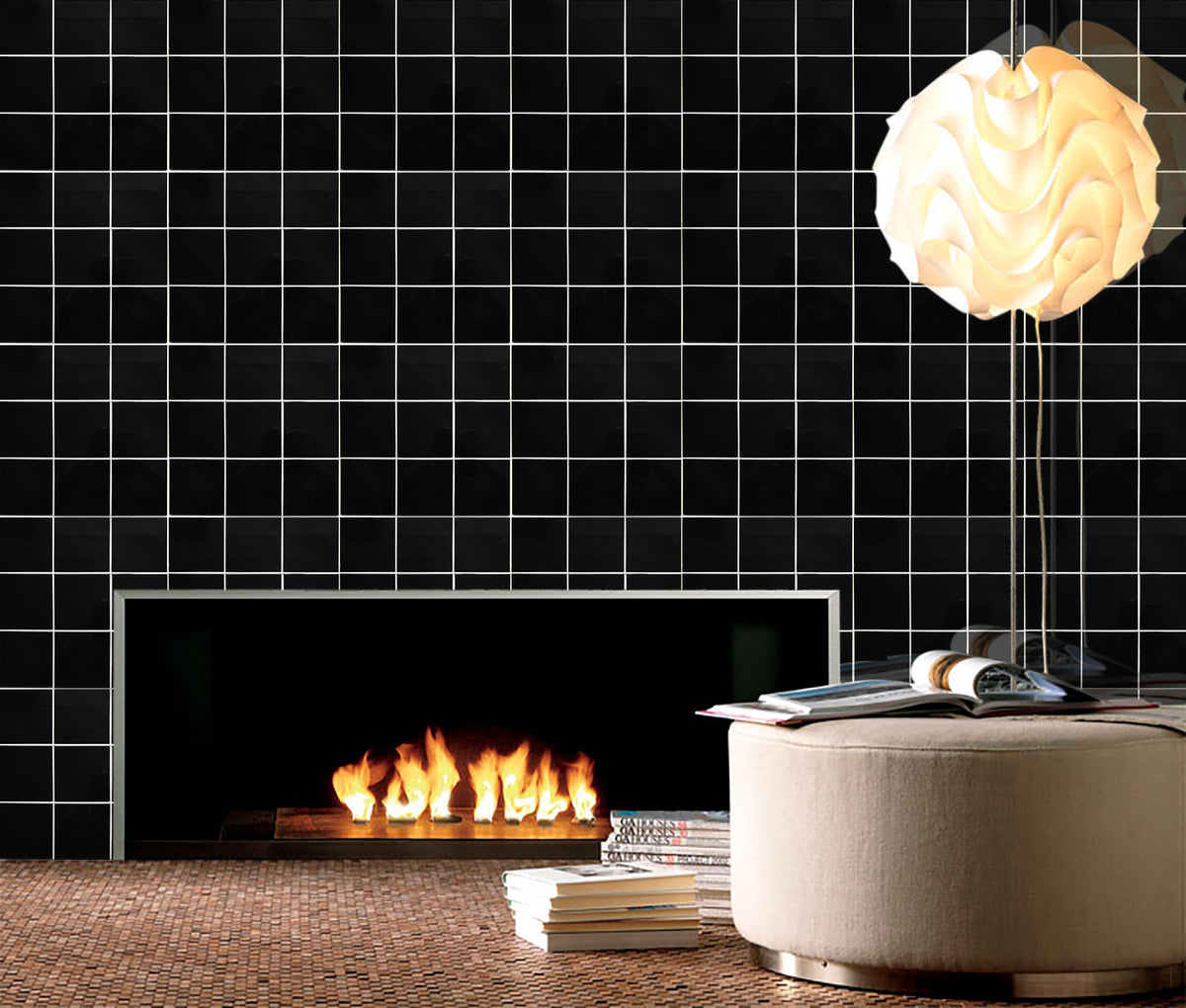 Peel and Stick Glass Tile, Square Mosaic Wall Tiles with Frame, Stick on Glass Backsplash (5 Sheets, 12"x12")